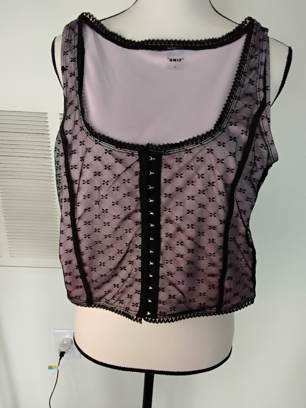 UNIF Pink Lined Black Lace Hook-and-Eye Camisole